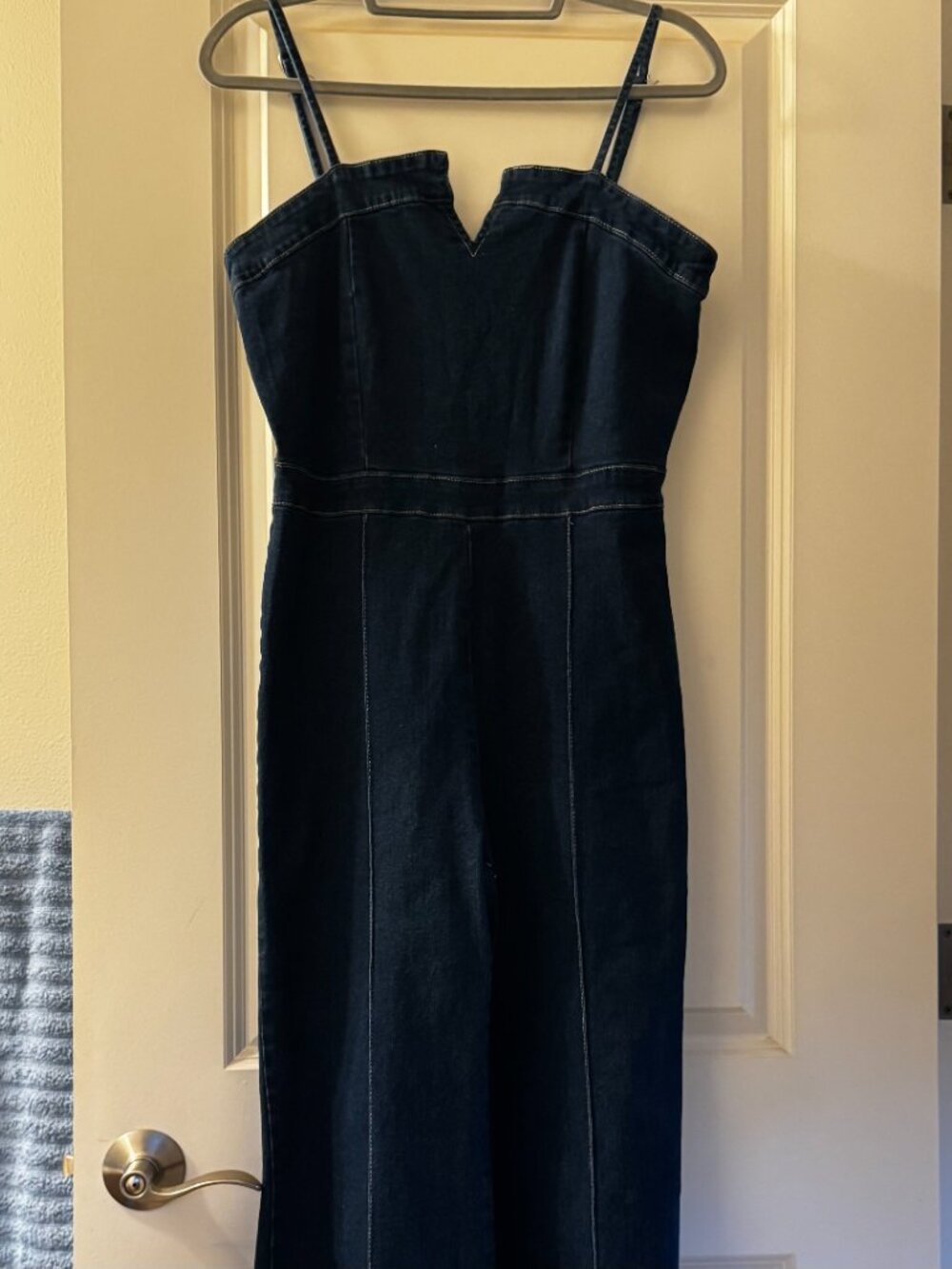 Stretchy Denim Pantsuit - Size Large